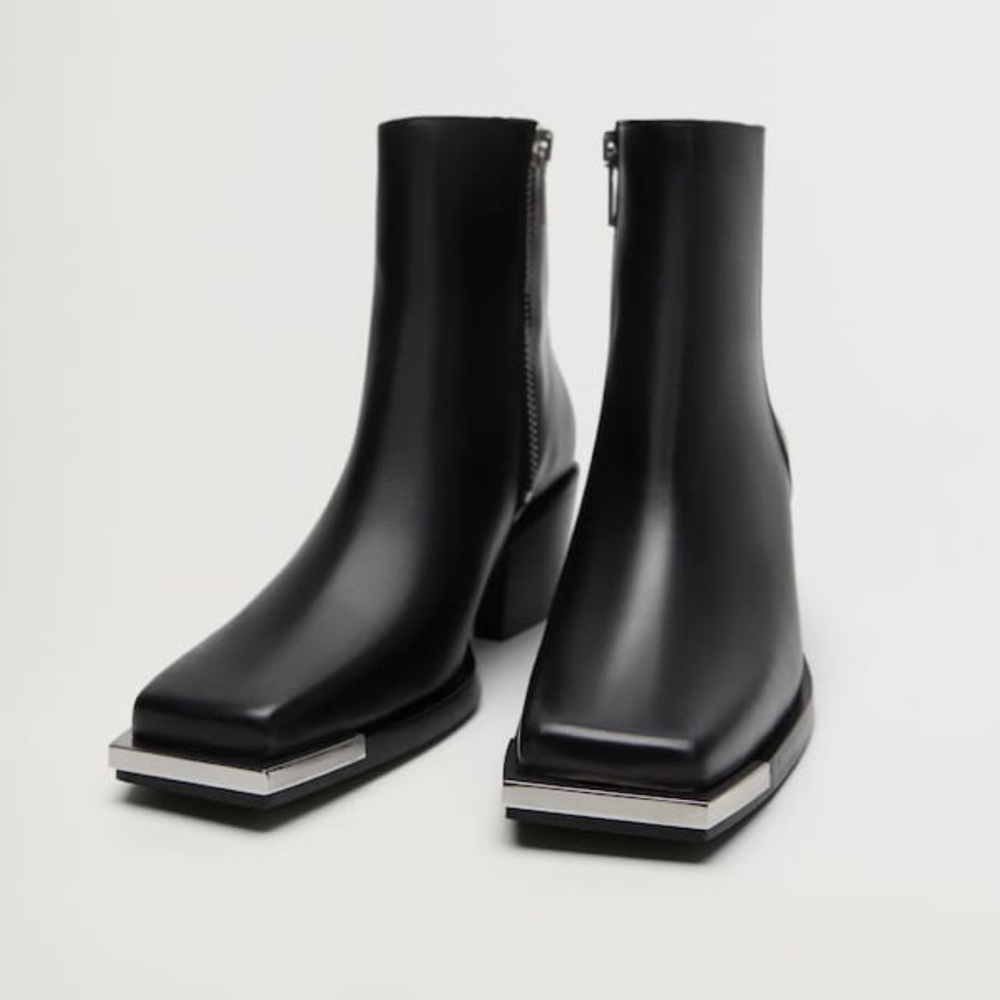 Mango Black Ankle Boots with Silver Accents